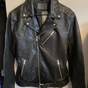 NWT XL AllSaints Men’s black Rigg Leather Jacket